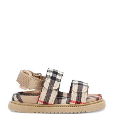 Burberry Kids Woven Check Sandals In Beige