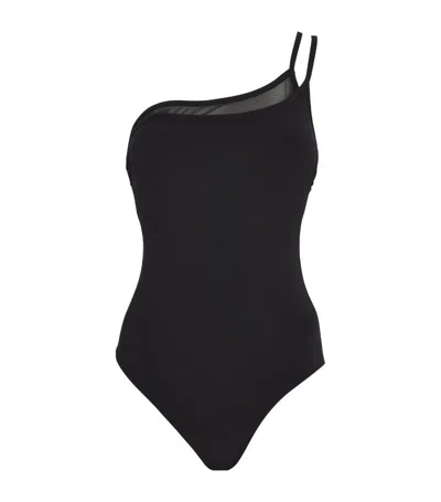 Gottex Mesh Underlay One-shoulder Swimsuit In Black