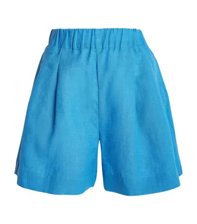 Asceno Organic Linen Zurich Shorts In Blue