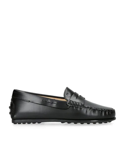 Tod's Kids' Leather Mocassino Nuovo City Driving Shoes In Black
