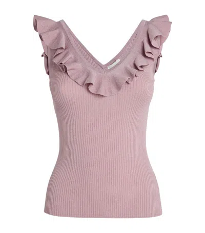 Zimmermann Knitted Ruffle Halliday Tank Top In Pink