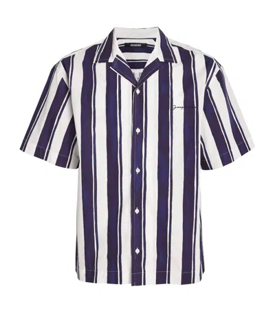 Jacquemus Cotton Striped Bowling Shirt In Blue