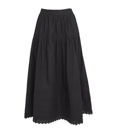 Doen Sebastiane Crochet-trimmed Organic Cotton-poplin Midi Skirt In Black