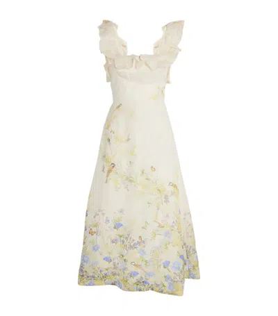 Zimmermann Linen-silk Floral Harmony Dress In Ivory