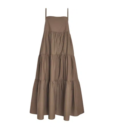 Matteau Voluminous Tiered Midi Dress In Brown