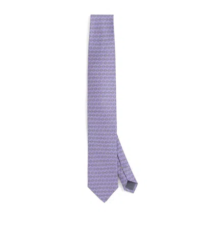 Eton Silk Geometric Pattern Tie In Purple