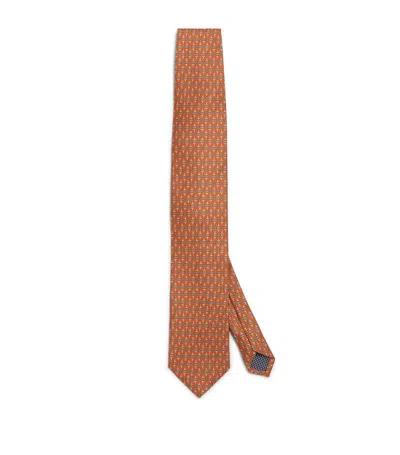 Eton Silk Geometric Pattern Tie In Orange