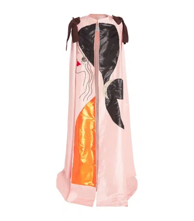 Maison Artc Shantung Appliqué Abaya Coat In Pink