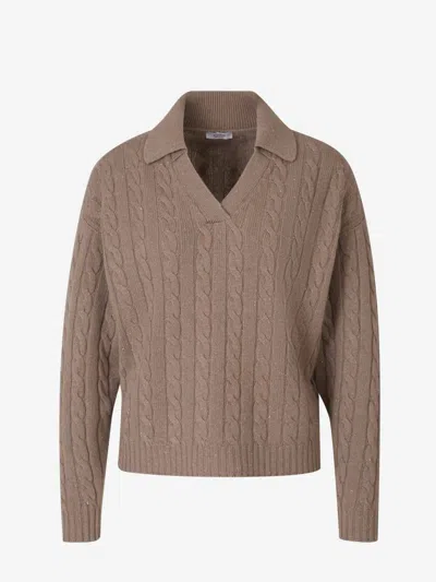 Peserico Cable Knit Sweater In Taupe