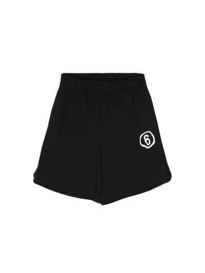 Mm6 Maison Margiela Number-print Cotton Shorts In Black