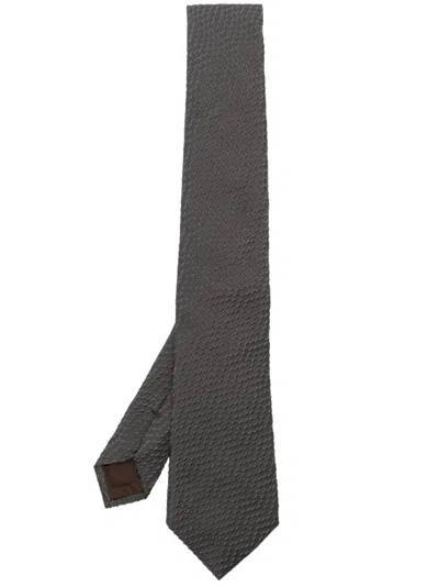 Giorgio Armani Patterned-jacquard Silk Tie In Brown