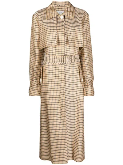 Lanvin Checkered Trench Coat In Brown