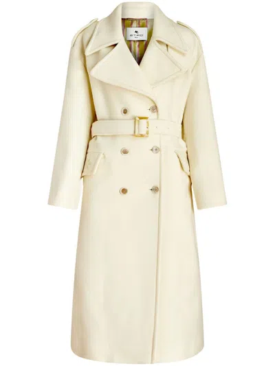 Etro Belted-waist Double-breasted Coat In White