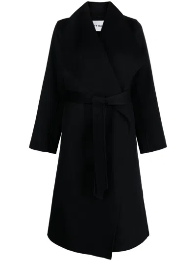 Ivy & Oak Celia Belted-waist Wool Coat In Black