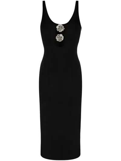 Blumarine Metallic Floral-appliqué Midi Dress In Black