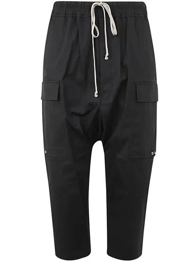 Rick Owens Mens Black Cargo Straight-leg Cropped Stretch-cotton Trousers
