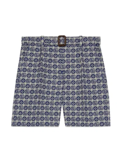 Gucci Gg Cotton Blend  Canvas Shorts In Blue