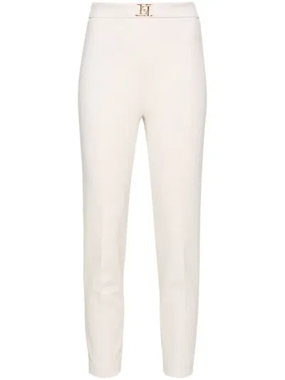 Elisabetta Franchi Straight Leg Pants With Logo In White