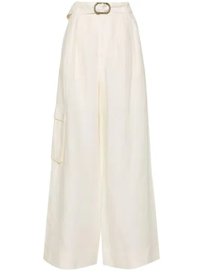 Twinset Belted Wide-leg Trousers In White