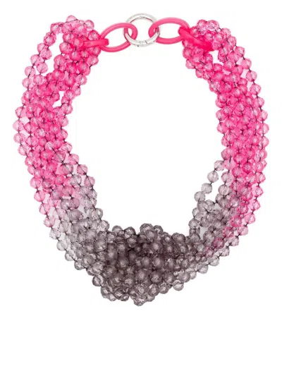 Emporio Armani Beaded Multi-chain Necklace In Pink & Purple