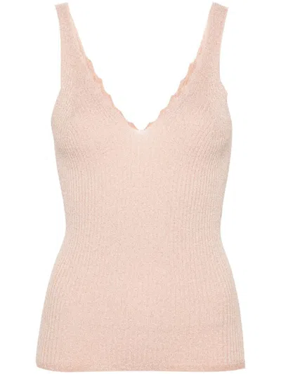 Twinset Ribbed Knit Top In Nude & Neutrals