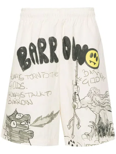 Barrow Graphic-print Poplin Shorts In Grey