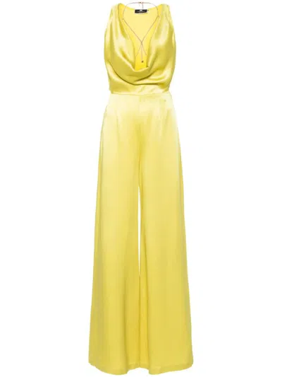 Elisabetta Franchi Body-chain Crepe Jumpsuit In Yellow & Orange