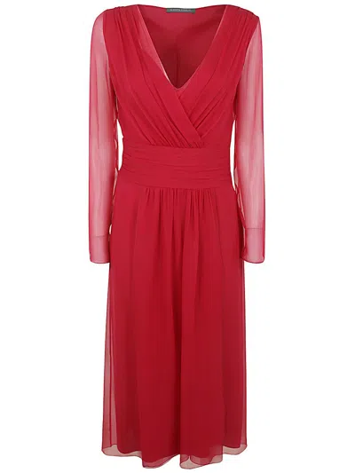 Alberta Ferretti Long Sleeve Elegant Dress Clothing In Red