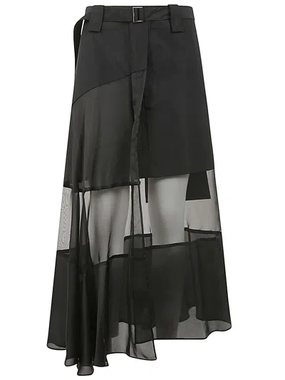 Sacai Panelled Pleated Skirt In Black