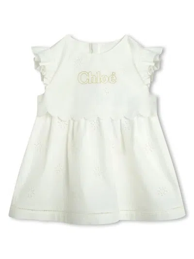 Chloé Logo-embroidered Poplin Babygrow Set In White