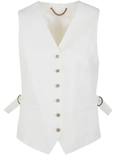 Golden Goose Virgin Wool Blend Vest With Logoed Buckles And Lateral Straps In White