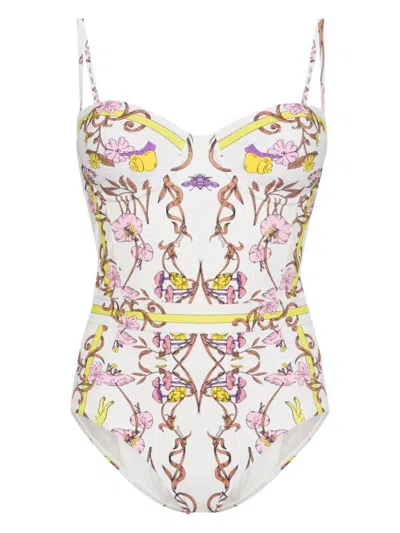 Tory Burch Printed Underwire One-piece In White