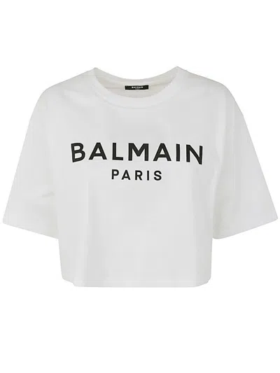 Balmain Printed Cropped T-shirt In White