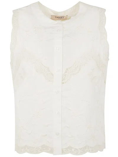 Twinset Embroidered Sleeveless Shirt In White