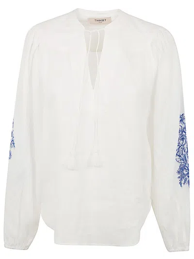 Twinset Embroidered Long Sleeve Shirt In Blue