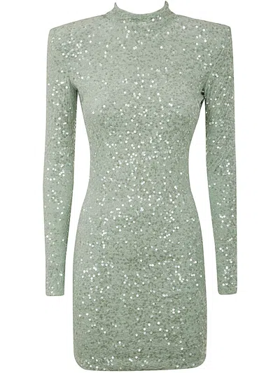 Elisabetta Franchi Long Sleeves High Neck Dress With Paillettes In Blue