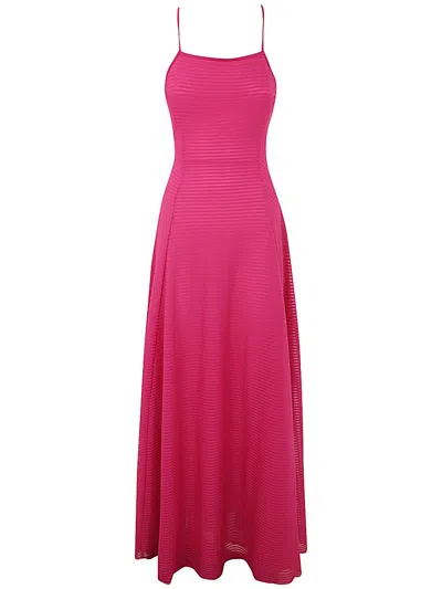 Emporio Armani Striped Long Dress In Pink & Purple