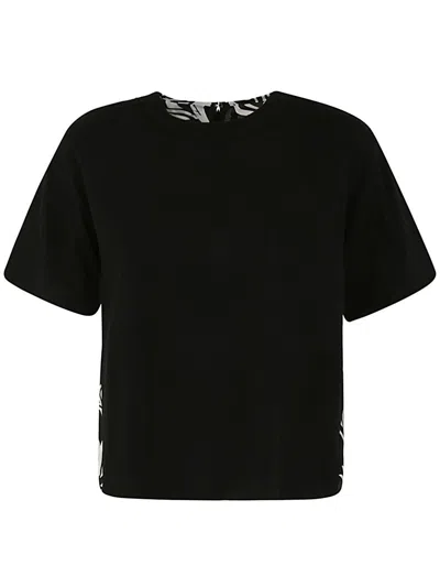 Sacai Floral Print Cotton Jersey T-shirts In Black