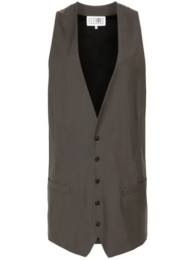 Mm6 Maison Margiela Oversized Wool Suiting Vest In Brown