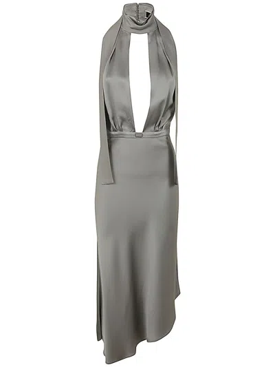 Elisabetta Franchi Satin Dress In Grey