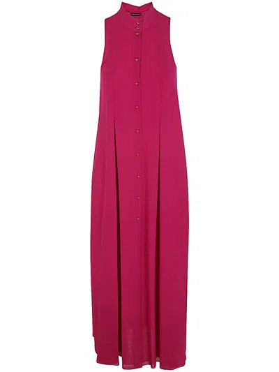 Emporio Armani Sleeveless Guru Neck Long Dress In Pink & Purple