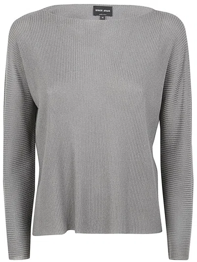Giorgio Armani Long Sleeves Boat Neck Sweater Clothing In Grey