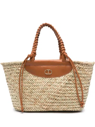 Twinset Bicolor Tote In Brown