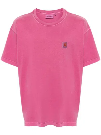 Carhartt Nelson Logo-patch Cotton T-shirt In Pink & Purple