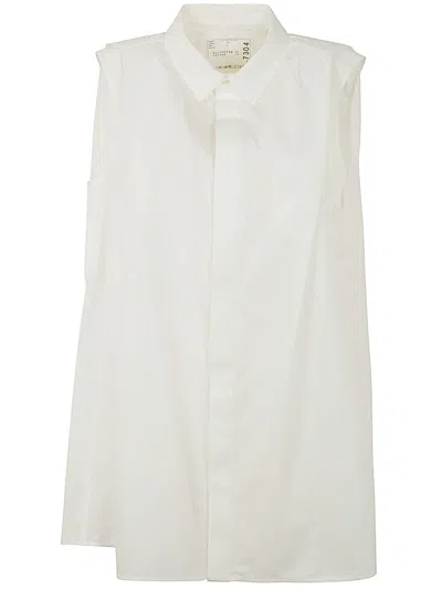 Sacai Sleeveless Poplin Shirt Dress In White