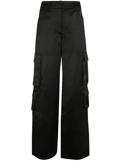 Self-portrait Satin Cargo Pants For Men In Black