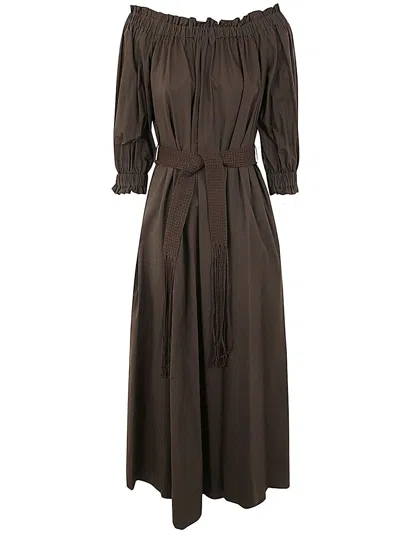 P.a.r.o.s.h Off The Shoulder Long Dress In Brown