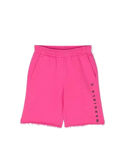Mm6 Maison Margiela Logo Cotton Jersey Shorts In Pink & Purple