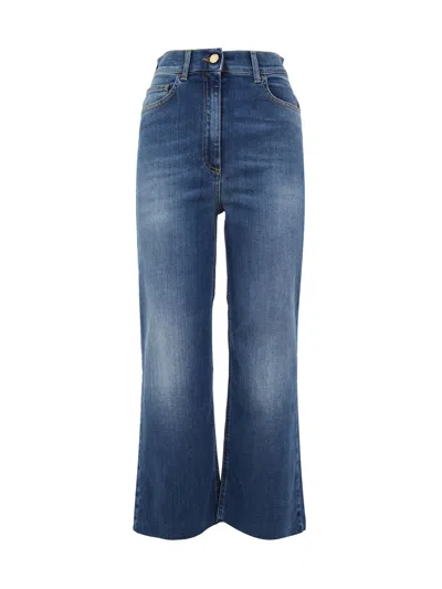 Elisabetta Franchi Cropped High-waisted Jeans In Blue