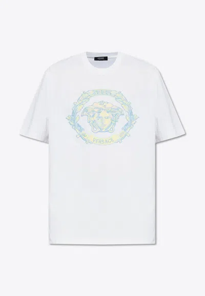 Versace Embroidered Barocco Wave Crest T-shirt In White